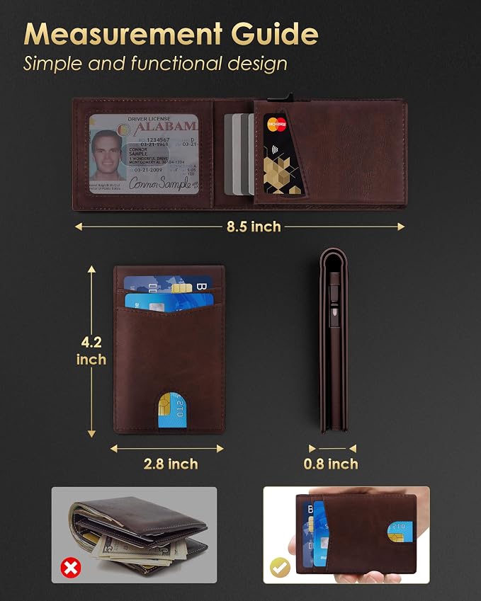 QLD Wallet for Men - RFID Blocking [Functional & Practical] Bifold Slim Minimalist Credit Card Holder Pop Up Metal Case with Cash Slot, Front Pocket with ID Window, Gift Boxed - Image 6