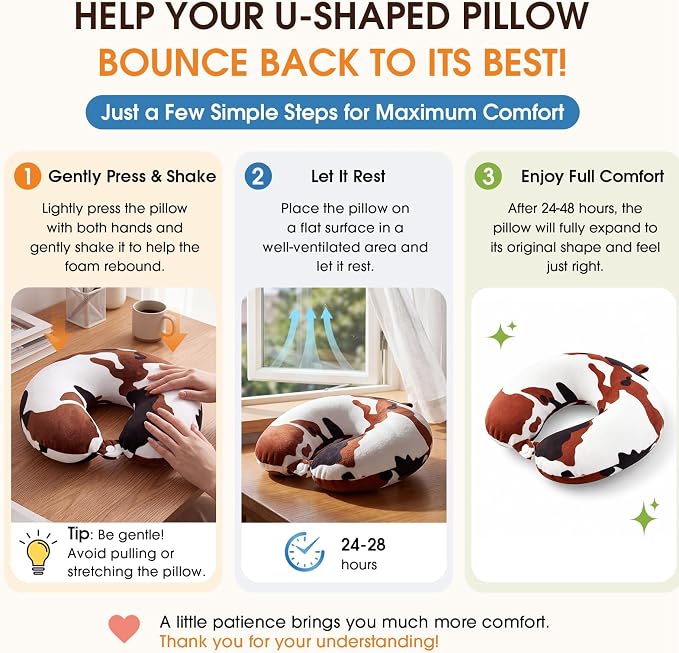 HunnmingRe 5 Pcs Travel Pillow and Blanket Set, 5 in 1 Travel Airplane Compact Includes 40 x 60 Inch Throw Blanket Eye Mask Neck Pillow Earplug and Bag Gifts for Travelers Women(Cow Print,Brown) - Image 3