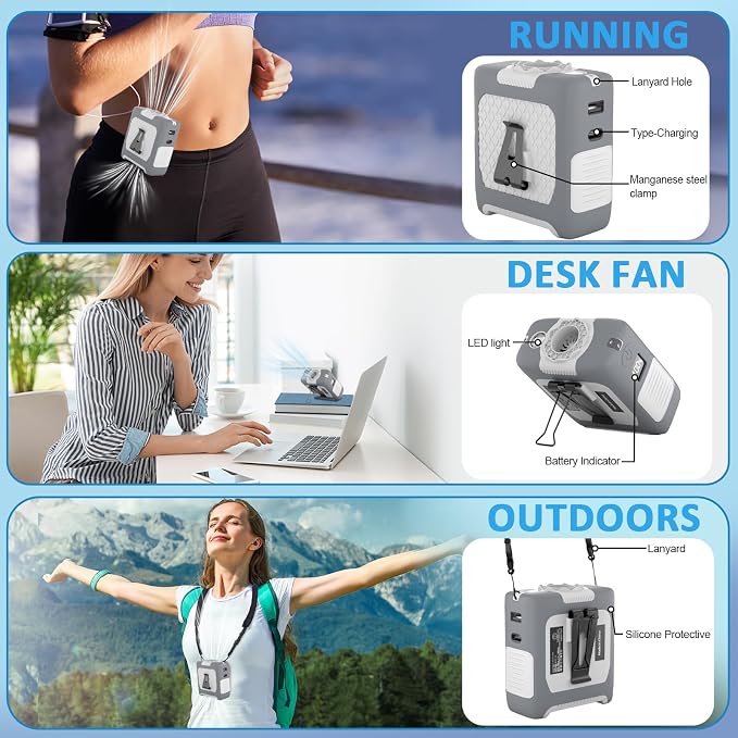 FANSYJKJ Portable Waist Fan Personal Fan | Cooling Body,Clip Belt Shirt Fans For Outdoor,5 Speed,Max 55H Runtime,Low Noise - Image 4