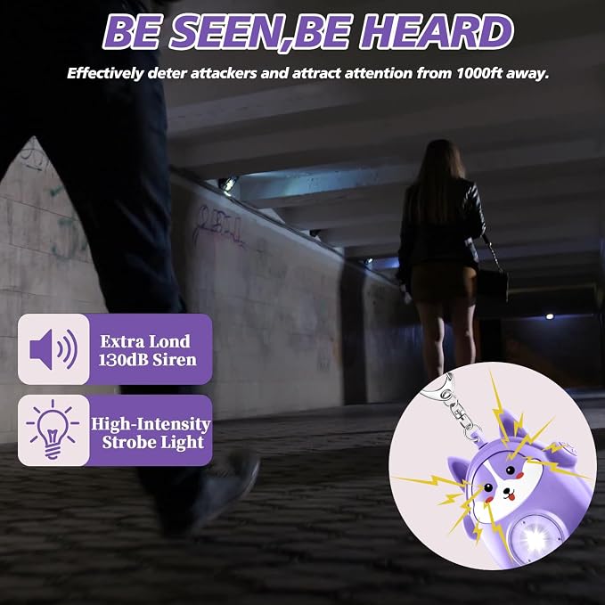 Personal Safety Alarm for Women - 130dB Self Defense Keychains Siren with LED Strobe Light, Personal Emergency Security Safe Devices Key Chain Alarms for Children (Purple) - Image 2