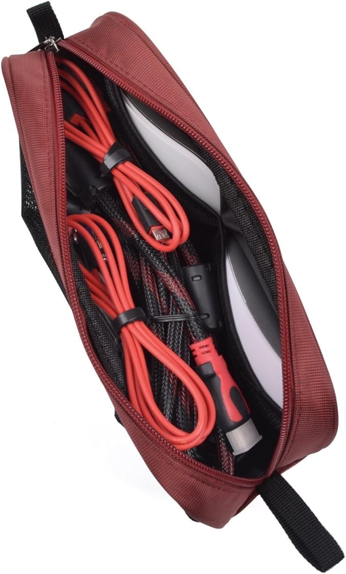 Universal Electronics Accessories Travel Organizer - Zipper Mesh Adapter Case for Laptop, Notebook, Tablet, Power, Mouse, Cord, USB Accessories - Red - Image 2