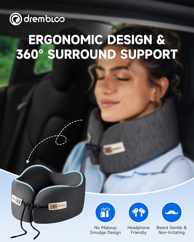 Travel Neck Pillow for Airplane, Premium Memory Foam 360° Ergonomic Support for Sleeping on Long Flights, Compact Portable Sleep Essential with Comfortable Cover for Cars, Office Naps & Home Use - Image 7
