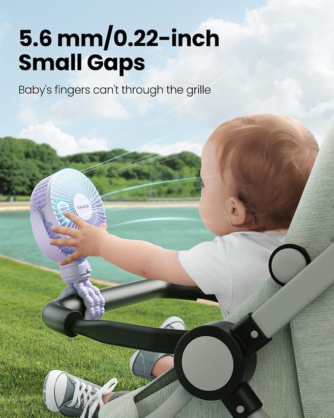 Gaiatop Mini Electric Fan with 360 Rotation, 5.5mm Gaps, Rechargeable Battery, 3 Speeds, Purple | 360° Rotate Flexible Tripod, Battery Operated Detachable, Cooling for Car Seat Crib Treadmill Travel Purple - Image 2