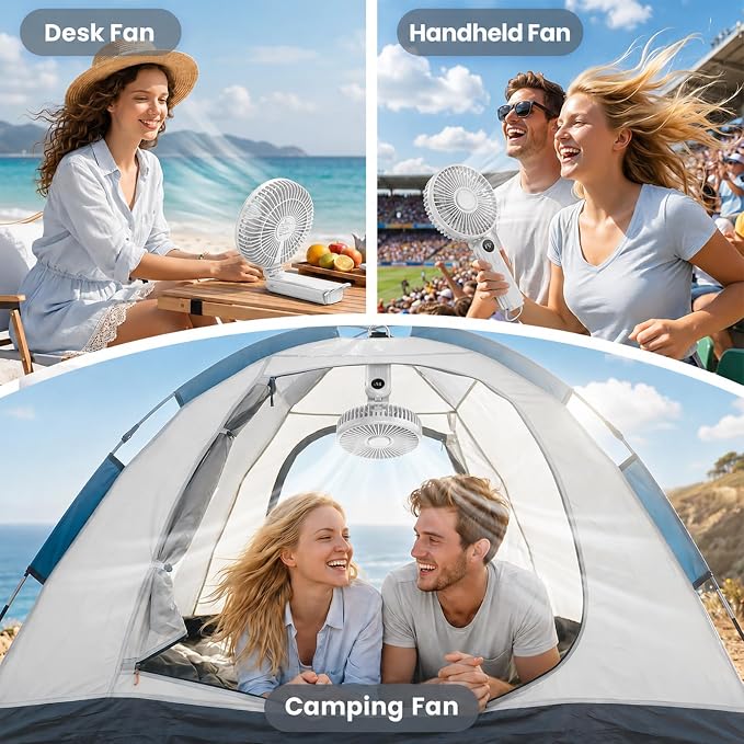 Portable Handheld Fan, 10000mAh Rechargeable 6-Inch Personal Fan for Travel | Ultra Quiet Foldable Desk Fan, 5-Speed Battery Operated Fan with Up to 40H Runtime and Digital Display for Travel and Makeup - Image 7
