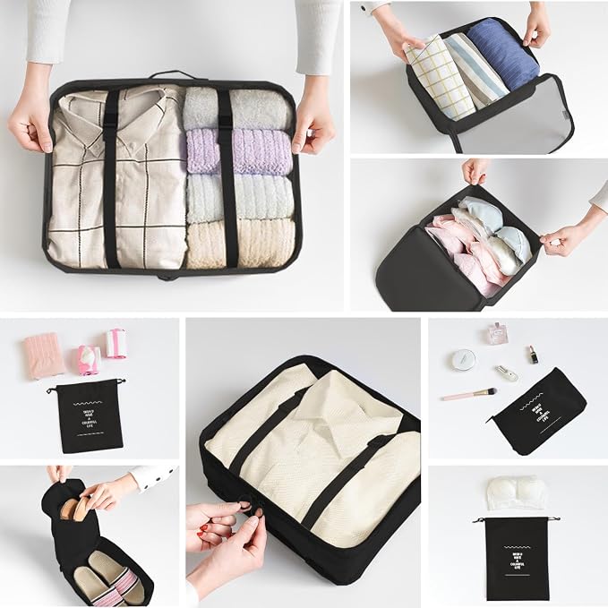 LANSKLBD 6/8 Set Packing Cubes for Suitcases Travel Luggage Packing Organizers,Travel Accessories Essentials Luggage Organizer with Shoe/Tioletry/Laundry Bag (Black, 8 set) - Image 4