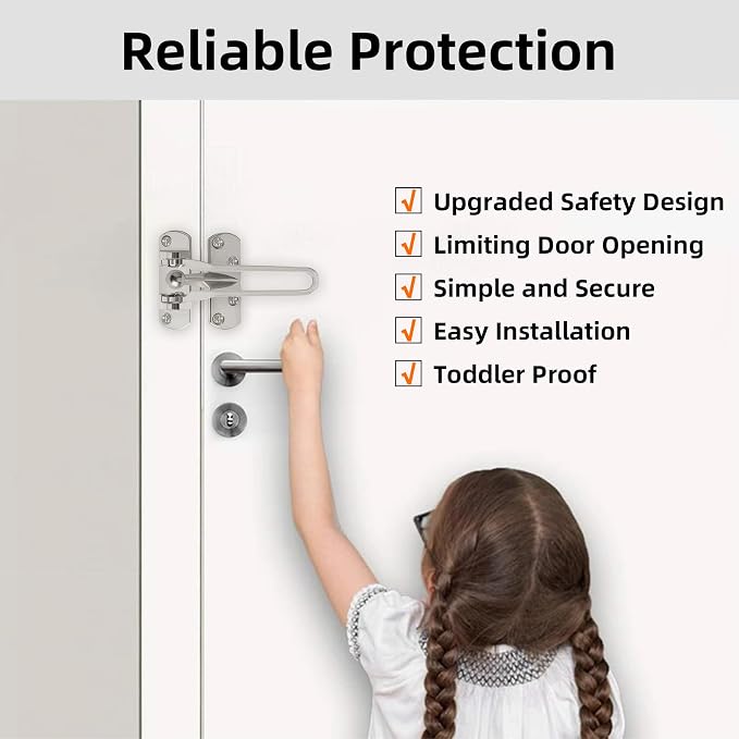 Alise Swing Bar Door Lock,Door Latch for Front Door Inside Door,Brushed | Security Door Guard Latch for Kids Safety Home Security,Hotel Latch Lock Front Door Child Lock - Image 4