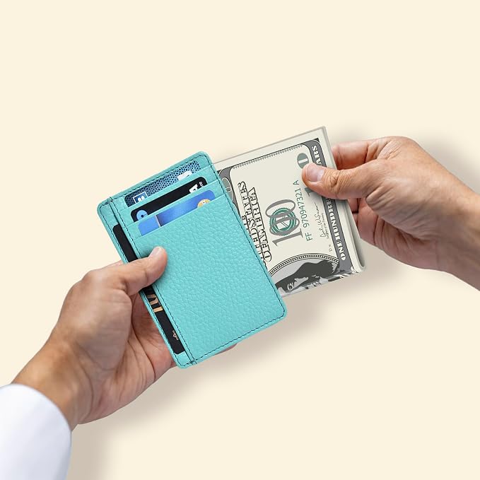 Slim Minimalist Leather Wallet RFID Blocking Front Pocket Card Holder - Image 4