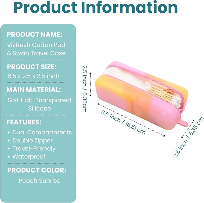 Cotton Pad Swab Travel Case, 2-in-1 Waterproof Organizer (Peach Sunrise) - Image 4