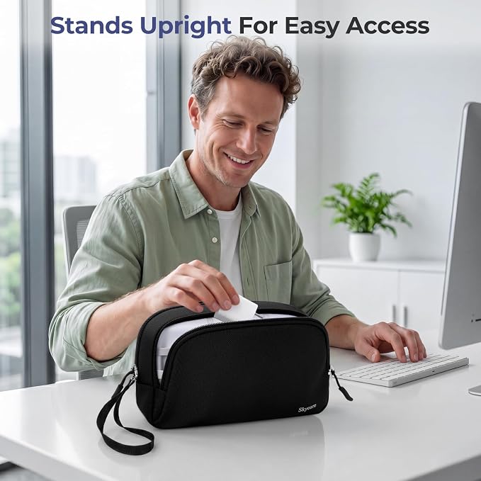 Skycase Travel Cable Organizer - Lightweight Water Resistant Dual-Layer Tech Pouch with Wrist Strap 9 Compartments Electronic Organizer Travel Case for Charger Cord Hard Drive,Medium,Black - Image 6