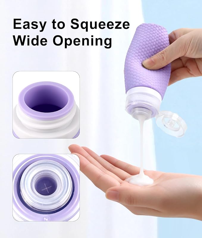 Travel Bottles for Toiletries, TSA Approved 3oz Leak Proof Travel Size Liquid Containers, BPA-Free Refillable Silicone Squeeze Bottles, Ideal for Shampoo Lotion and Conditioner (4 Pack) - Image 4