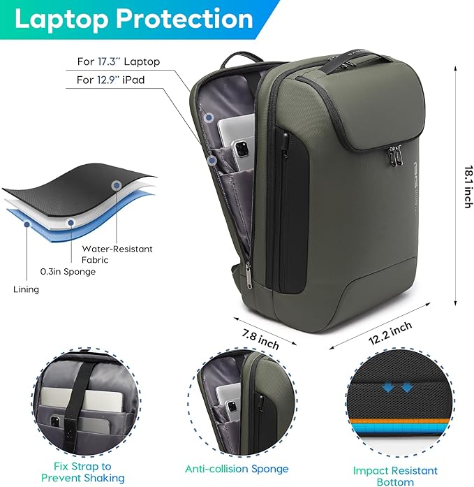BANGE Men's Laptop Backpack for 17.3Inch Notebook,Airline Approved Travel Backpacks,Business High Tech Backpack with Water Bottle, Work Business Backpacks for Men and Women - Image 2