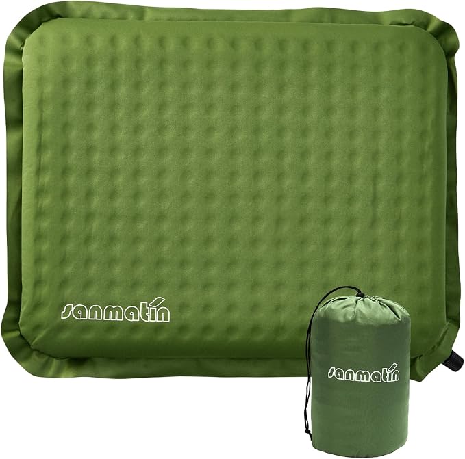 Inflatable Seat Cushion,Self-Inflating Foam Stadium Seat Cushion, Airplane Seat Cushion,Protable Seat Pad for Camping, Backpacking,Sports Events,Traveling,Bleacher (1, Green) by Unknown