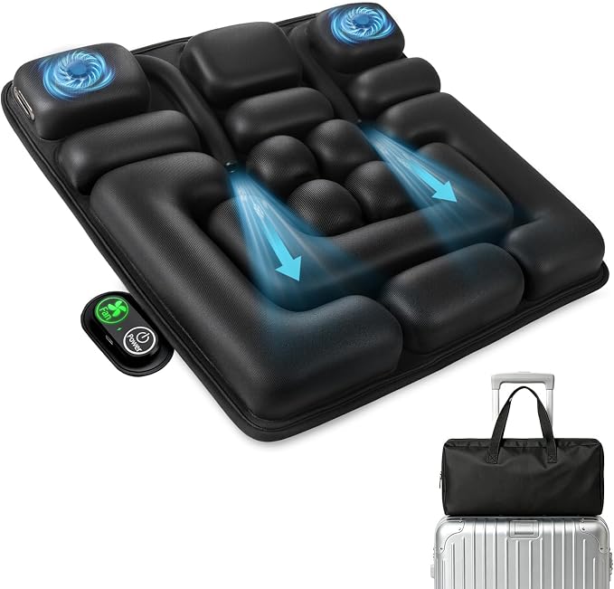 Inflatable Travel Seat Cushion for Airplane with Dual Fans,Ergonomic Design | 3-Speed Ventilated Travel Cushion Airplane Seat, Portable Airplane Seat Cushion for Long Flights, Office, Wheelchair by GiftmiyHime
