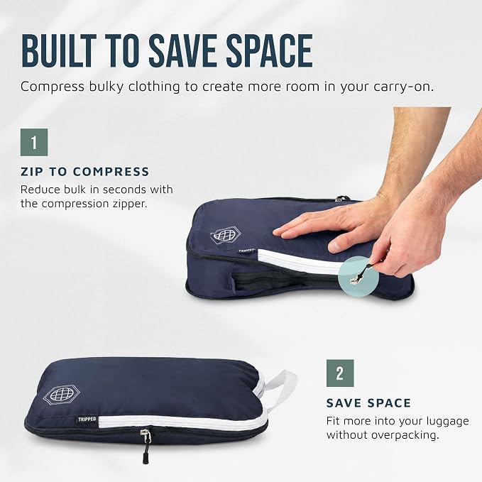 TRIPPED Travel Gear Compression Packing Cubes for Carry-On Travel 6-Pack | Ultralight Ripstop Packing Cubes with Compression Zippers for Organized Carry-On Luggage, Backpack, and Travel Packing - Image 4