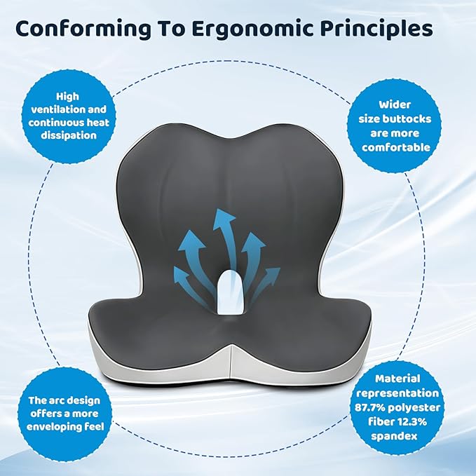 Ergonomic Memory Foma Car Seat Cushion Reducing Sciatica Pressure | Truck Driver Long Sitting Hemorrhoid Pillow, Thick Non Slip Wheelchair Cushions, Comfort Chair Back And Tailbone Cushion - Image 3