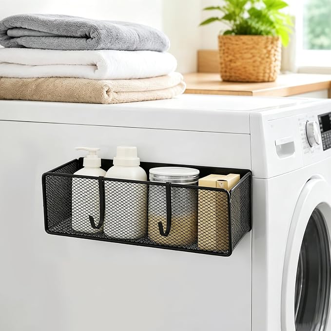 Magnetic Basket Organizer with 2 Hooks, Strong Magnetic Shelf for Fridge | Metal Mesh Storage Basket for Refrigerator, Kitchen, Garage, Office and Pegboard - Image 5