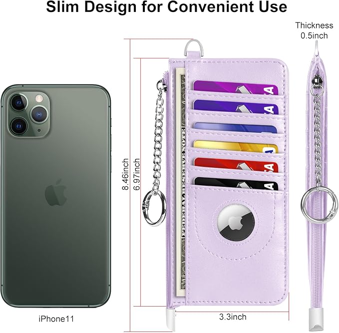 RFID Blocking Slim Credit Card Holder Wallet with Zipper Money Pocket & Keychain, Slim Airtag Wallet for Men Women - Image 10