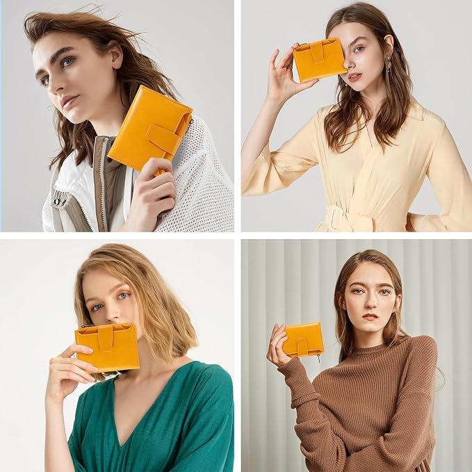 Small Wallet Women RFID Blocking Soft Leather Bifold Compact Card Holder Wallet for Women with Zipper Coin Pocket 4 ID Window - Image 9