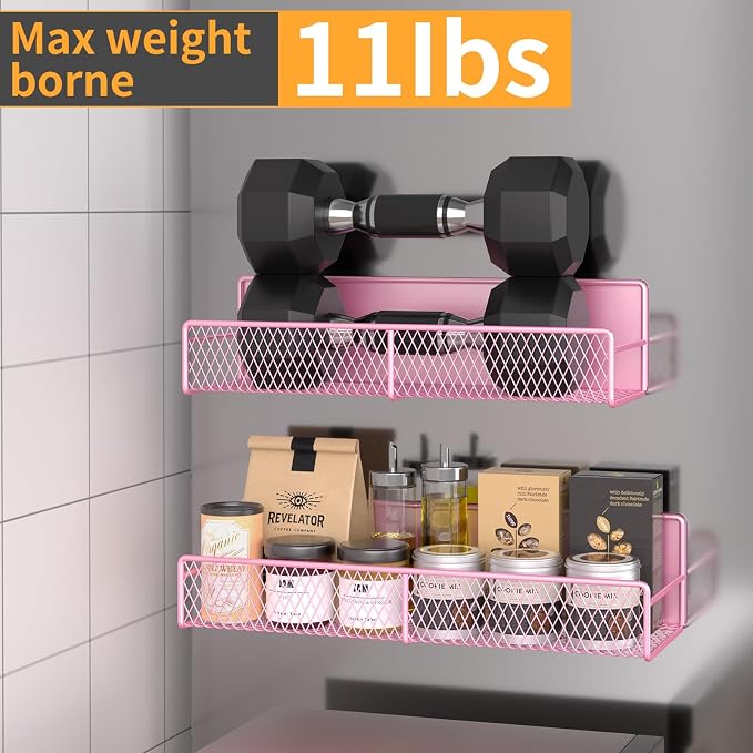 DTUQYX Magnetic Spice Rack for Refrigerator, 4 Pack 100% Metal Strong Magnet Fridge Shelves, Space Saving Spice Organizer, No Drilling Moveable Home Kitchen Laundry Room Storage Organization, Pink - Image 3