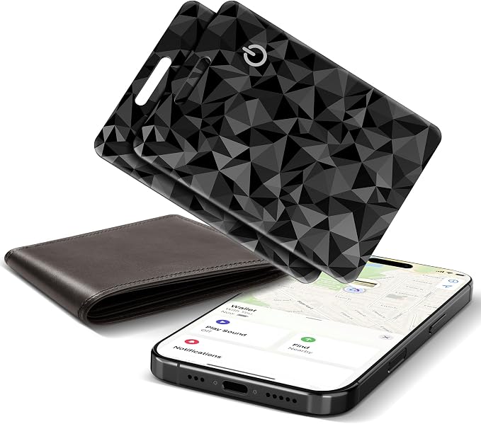 Wallet Tracker Card for Apple Find My (iOS Only), Ultra-Thin Bluetooth Tracker Smart Card Wallet Finder, IP68 Waterproof Slim Item Locator for Wallets, Keys, Passport & Luggage Tags (Diamond Black) by MUSINOTE