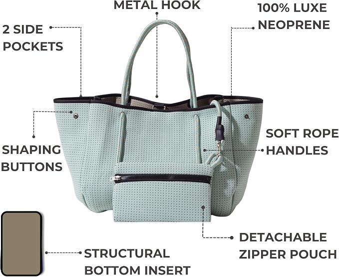 POPUPS Large Neoprene Tote Bag for Women - Everyday Designer Handbag for Travel Work and Beach with Pockets and Zipper Pouch - Image 5