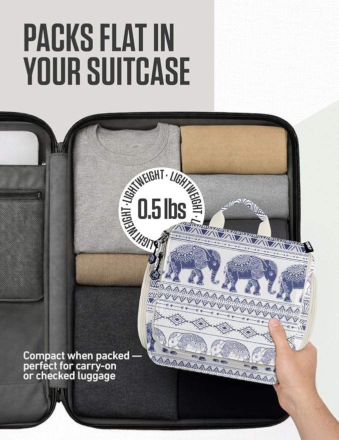 VENTURE 4TH Hanging Travel Toiletry Bag, 17 Compartments - Blue Elephant | Hangs on rails, hooks or doors; stands upright too. Removable TSA pouch. Water-resistant 900D Nylon, reinforced stitching. - Image 8
