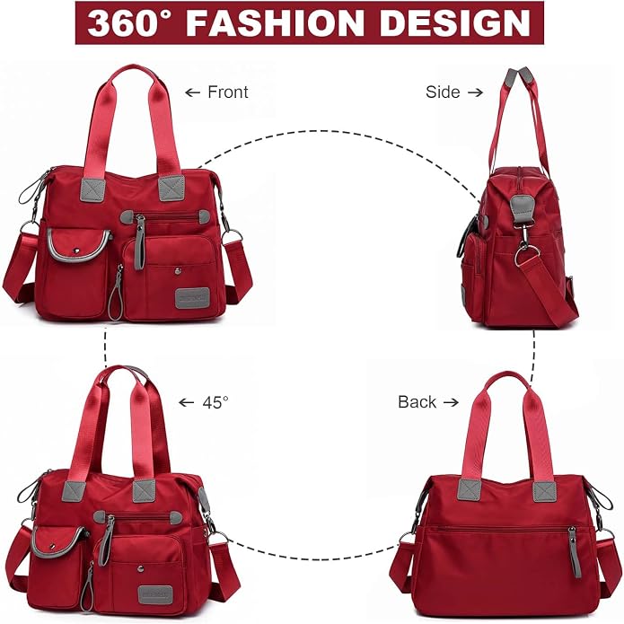 Tote Bag for Women,Multi Pockets Shoulder Handbag,Nurse Bag for Work,Large Cross body Purse,Fashion Nylon Top Handle Satchel - Image 4