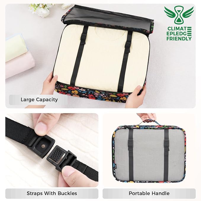 BAGAIL 8 Set Packing Cubes Luggage Packing Organizers for Travel Accessories-Black Floral - Image 6