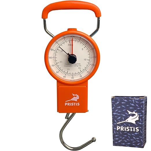 Pristis Fishing Hanging Scale with Tape Measure for Farm Kitchen Luggage | 80 LBs Fish Weight Analog Spring Hook Crane Scale Kit with Non-slip Large Handle, Portable Gear Equipment Weighting Accessory by Pristis