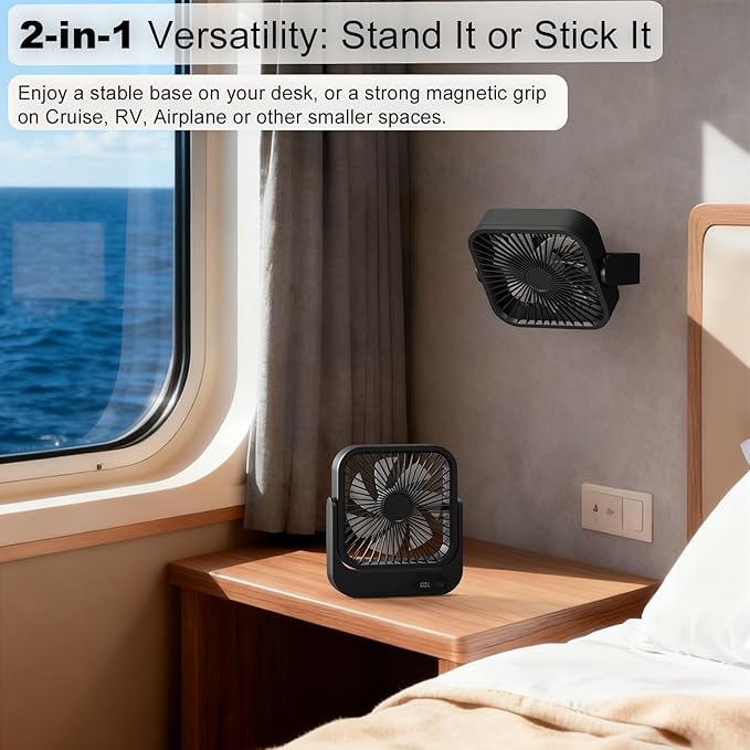 Cruise Fan, Cruise Approved Magnetic Fan, Upgraded 5000mAh Rechargeable & Plug-In, Cruise Must Haves Essentials 2026, 5-Speed Adjustable Portable Travel Fan Magnetically Cabin Ceiling Airplane RV - Image 2