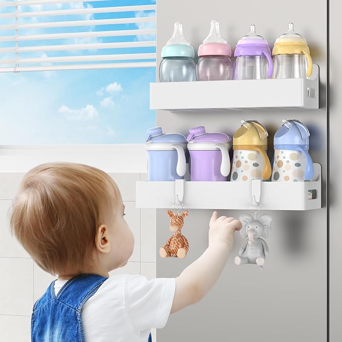 2 Pack Magnetic Spice Rack for Refrigerator White | Magnetic Cup Holder for Fridge, Magnetic Fridge Shelf with Hooks, Kids Sippy Cup Holder Kitchen - Image 8