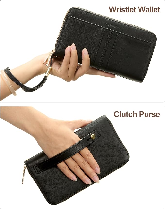 BOSTANTEN Wristlet Wallets for Women RFID Large Capacity Clutch Wallet | 24 Card Slots, 2 Zipper Pockets, Phone ＆ Card Holder, Zip Around, Hand Strap, Vegan Leather, Great Gifts - Image 2
