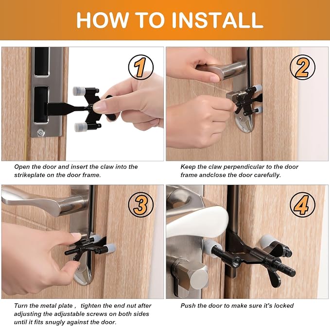 Portable Door Lock Upgraded Stoppers, Hotel Doors Locks for Travelers Safety Locker Jammer Security Devices from Rooms Inside Travel Home Apartment Bedrooms Essentials Reinforcement for Women - Image 5