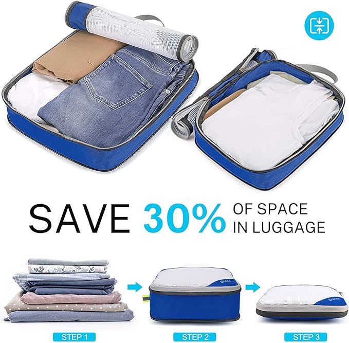 Gonex Compression Packing Cubes for Travel, Mesh Bags Luggage Organizers | Set of 4/5/6/7/10 for Essentials, Extensible, Fits 20"Carry-on Suitcases, See-through Mesh, Double Zipper Compression - Image 2