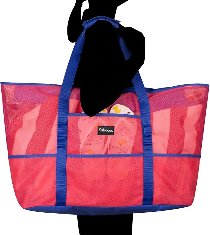 KABAQOO Mesh Beach Bag, Extra Large Beach Bags with 9 Pockets & Zipper Waterproof Lightweight Beach Tote for Beach/Pool Trip - Image 6