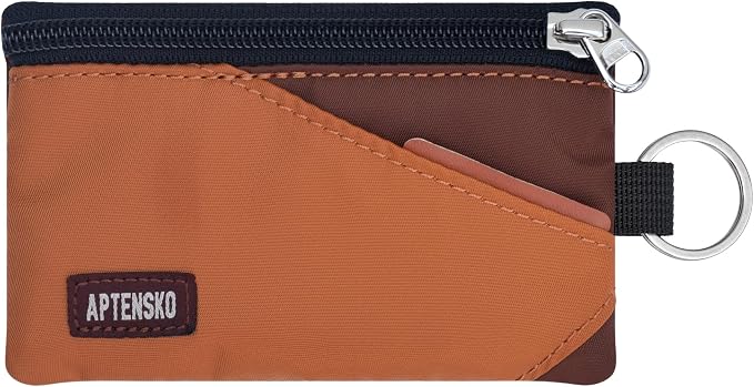 RFID Blocking Travel Wallet with Adjustable Lanyard, Small Nylon Zipper Pouch and Badge Holder for ID, Credit Cards, Cash, Keys, Commuters (Rust+Coffee) by APTENSKO