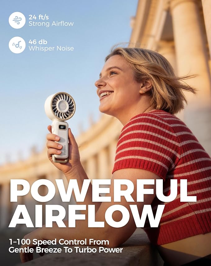 Diveblues Portable Turbo Fan, 100 Speed Handheld Fan with Strong Airflow, Foldable 4 in 1 Personal Fan for Neck, Desk & Travel, USB-C Rechargeable, Lightweight for Summer, Concerts & Outdoor Use - Image 3
