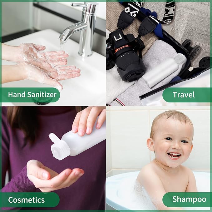 LISAPACK 3.4 oz Travel Bottles for Toiletries, Plastic Shampoo Containers | 5pcs small size dispenser, 100 ml clear squeeze tubes, leak proof, small empty for liquid, lotion, conditioner, soap, TSA - Image 3