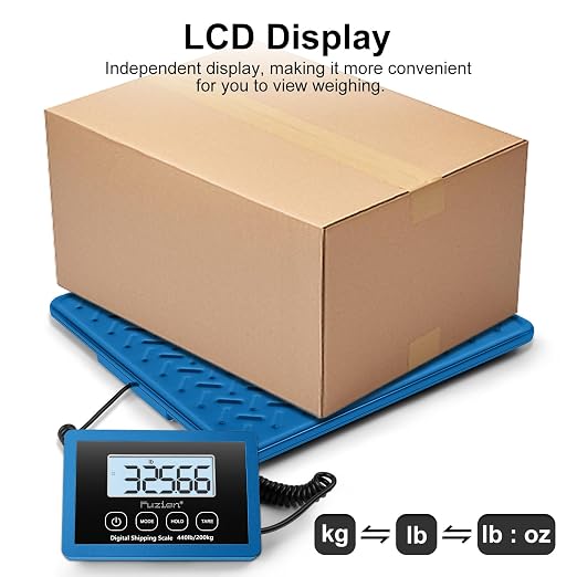 Fuzion Shipping Scale, 440LB x 10g Postal Scale, Hold & Tare Function | Durable Alloy Steel Platform, Heavy Duty Scale for Packages, Luggage, Large Floor Scale Battery and AC Adapter Included - Image 4