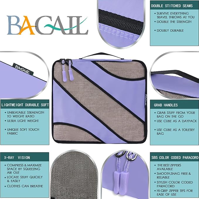 BAGAIL 6 Set Packing Cubes,Travel Luggage Packing Organizers - Image 3