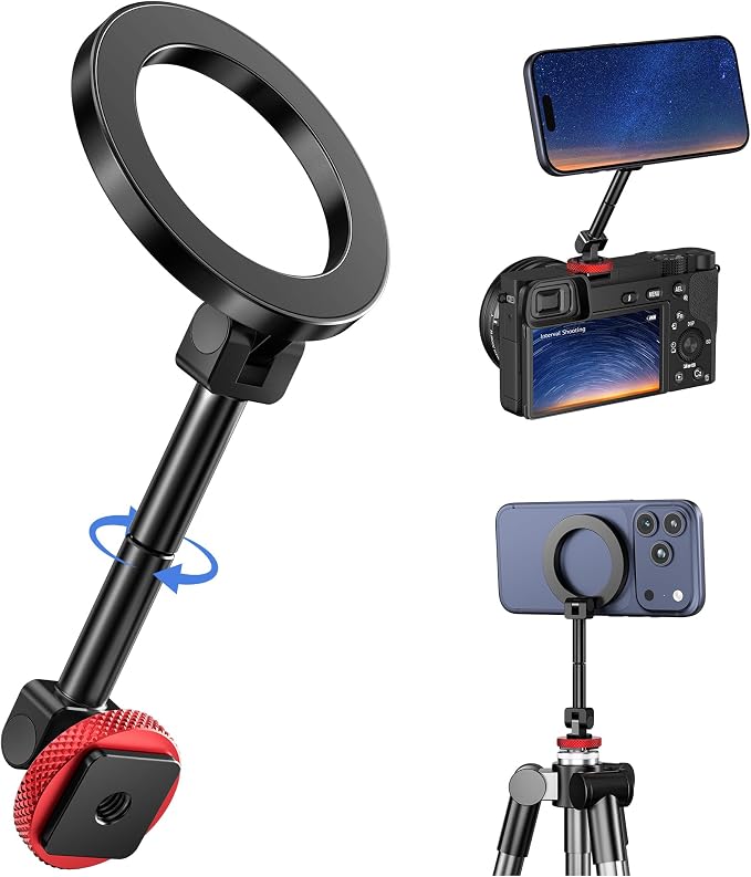 Itramax Magnetic Cold Shoe Camera Phone Mount for Magsafe Tripod Holder | 1/4 Thread Hole iPhone Mount for Apple Air 17 Pro Max 16 15 14 13 12,Samsung,Canon Nikon Sony DSLR,360° Rotation Photography by Itramax