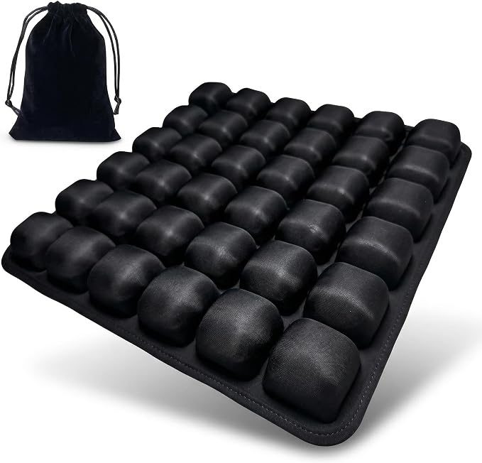 Inflatable Seat Cushion for Airplane Travel, Black | Press-to-Inflate Without Pump, Decompression Cushion, Portable, For Office, Wheelchair, Car Seats, Long Journey by Petixol