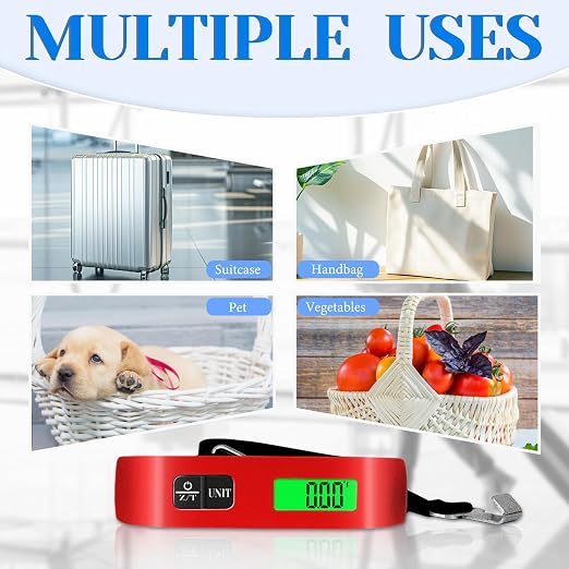Luggage Scale, Portable Luggage Weight Scale 110lb/50kg with LED Display, Luggage Scale Travel Digital for Weighing Luggage, Backpacks, Fruits and Pets (Red) - Image 2
