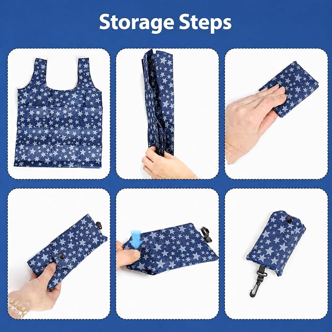 1 Pack Reusable Shopping Bag, Foldable Grocery Bag, Star | Large Capacity, Washable, Grocery Tote, Utility Travel Shoulder Bag - Image 7