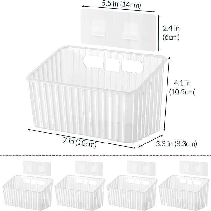 NiHome 4-Pack Cabinet Door Organizer, Adhesive RV Camper Wall Storage Caddy | No-Drill Plastic Bin With Drain Holes For Kitchen Bathroom Pantry Organization, Space Saving Small Item Holder, Medium, White - Image 3