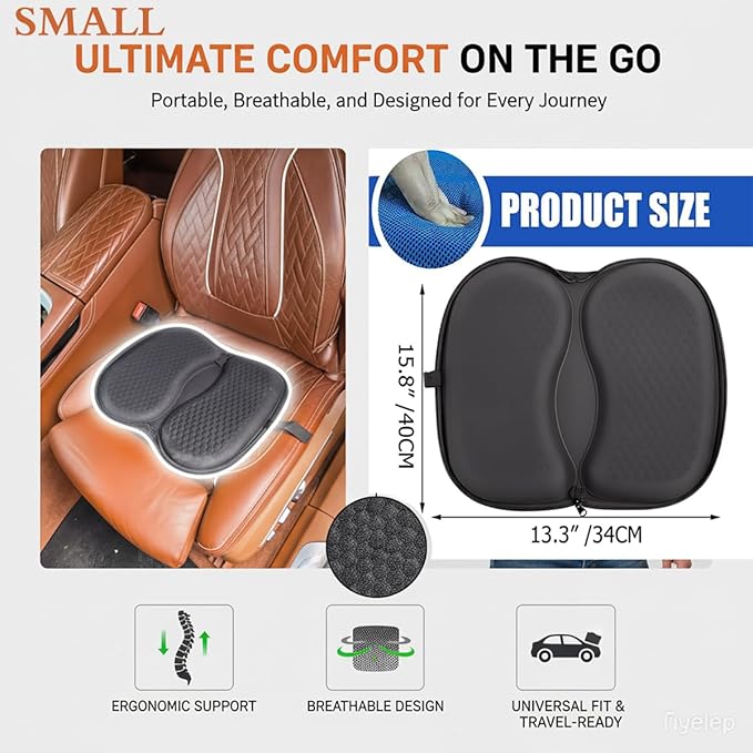 masteymoh Foldable Seat Cushion for Travel, Honeycomb Gel Cushion with Zipper & Handle, Portable Silicone Gel Seat Cushion for Cars, Honeycomb Butt Pillow 15.8 x 13.3 x 1.4 Inches (1 in Black) - Image 3