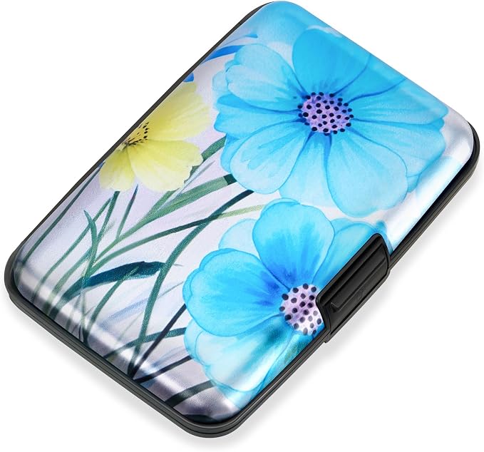 Mayski Credit Card Holder for Women RFID Blocking Wallet, Blue Flower | Card Wallets for Women Small Mini Business Metal Accordion Aluminum Alloy Hard Case for Men by SLIMELEGANCEPERSONIFIED