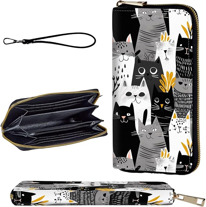 Wallet,Leather Long Wallet Suitable For Ladies And Teenagers - Detachable Wristband + RFID Travel Wallet With Card Slot - Funny Cats by Unknown