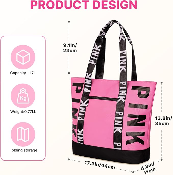 Boomistry Travel Tote Bag for Women, Large Waterproof Beach Bag for Daily | 17L Tote Bag with Zipper, Travel Handbags For Daily, College, Work, Shopping - Image 3