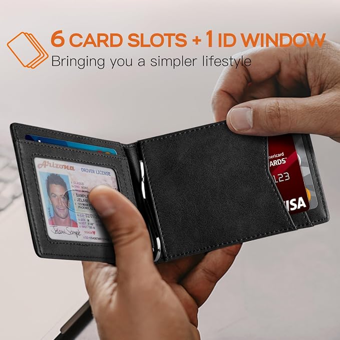 RUNBOX Slim Wallet for Men Genuine Leather RFID Blocking Bifold Minimalist Front Pocket Mens Wallet with Money Clip Thin Gift Box - Image 2